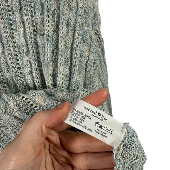 Natural Life Chunky Open Knit Sweater Blue Metallic Yarn Capsole Womens Medium - Picture 4 of 5
